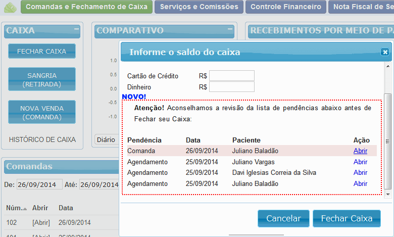 Pendências de Caixa
