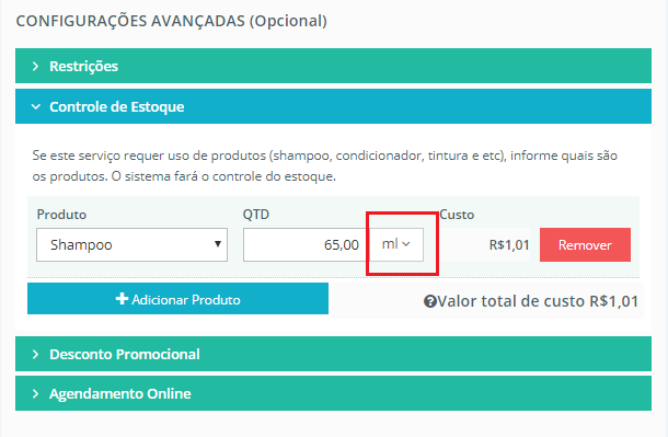 Retirada de produtos de consumo por unidade