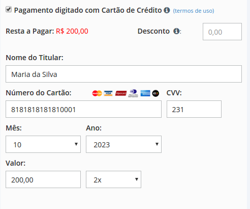 Pagamento Digitado