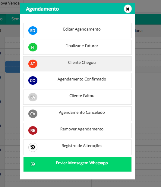Menu de Agendamentos