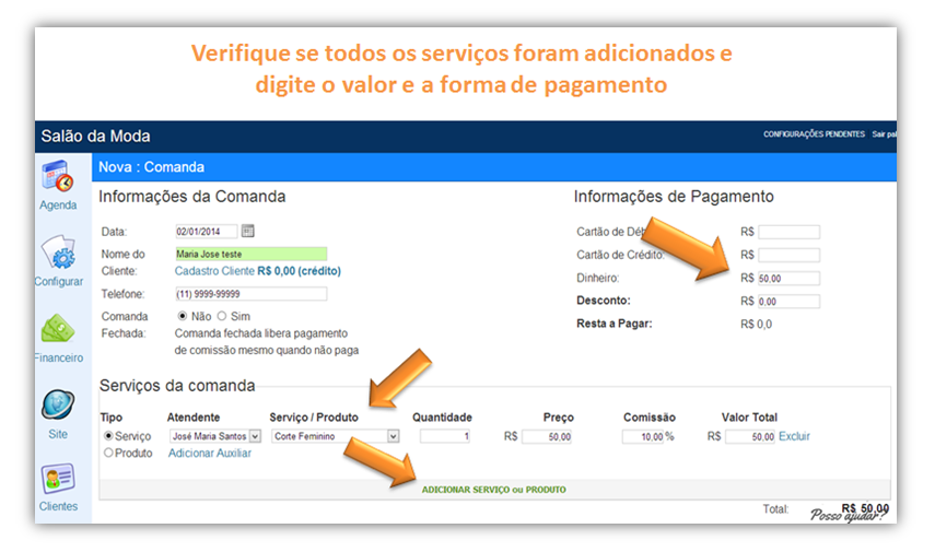 Programa de controle de caixa para salão de beleza