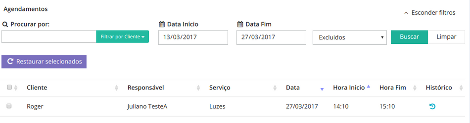 Listagem de Agendamentos