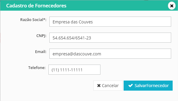 Imagem da tela de cadastro de fornecedores